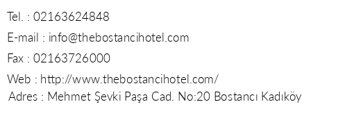 The Bostanc Otel telefon numaralar, faks, e-mail, posta adresi ve iletiim bilgileri